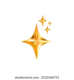 Gold star emoji icon. Glittering sparkle magic element. Stars of brilliance, radiance and freshness. Cleaning, hygiene and shine in house. Twinkle social media symbol. Vector 3D illustration.