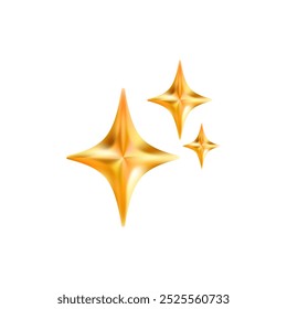 Gold star emoji icon. Glittering sparkle magic element. Stars of brilliance, radiance and freshness. Cleaning, hygiene and shine in house. Twinkle social media symbol. Vector 3D illustration.
