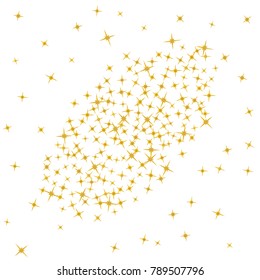 Gold Star Falling Pattern with ground confetti. Gentle Gold Yellow Pattern for your project. Starlight Night. Astral Design. Confetti Fall Chaotic Decor. Modern Creative Pattern. Vector
