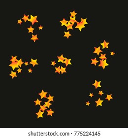 Gold star falling Pattern. Gold Yellow isolated pattern for your project. Black background. Astral Design. Chaotic Decor. Modern Creative Starlight Style. Vector illustration for invitation
