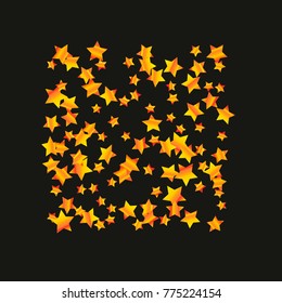 Gold star falling Pattern. Gold Yellow isolated pattern for your project. Black background. Astral Design. Chaotic Decor. Modern Creative Starlight Style. Vector illustration for invitation