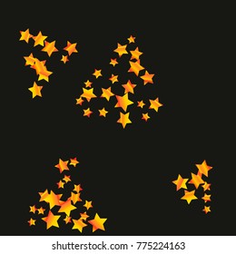 Gold star falling Pattern. Gold Yellow isolated pattern for your project. Black background. Astral Design. Chaotic Decor. Modern Creative Starlight Style. Vector illustration for invitation