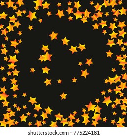 Gold star falling Pattern. Gold Yellow isolated pattern for your project. Black background. Astral Design. Chaotic Decor. Modern Creative Starlight Style. Vector illustration for invitation