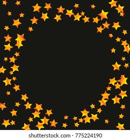 Gold star falling Pattern. Gold Yellow isolated pattern for your project. Black background. Astral Design. Chaotic Decor. Modern Creative Starlight Style. Vector illustration for invitation