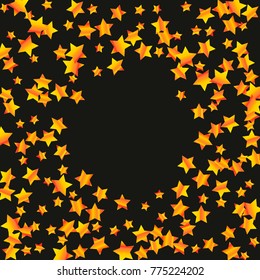 Gold star falling Pattern. Gold Yellow isolated pattern for your project. Black background. Astral Design. Chaotic Decor. Modern Creative Starlight Style. Vector illustration for invitation
