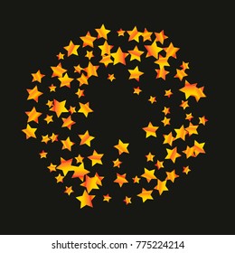 Gold star falling Pattern. Gold Yellow isolated pattern for your project. Black background. Astral Design. Chaotic Decor. Modern Creative Starlight Style. Vector illustration for invitation