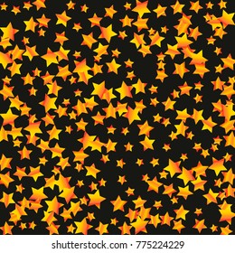 Gold star falling Pattern. Gold Yellow isolated pattern for your project. Black background. Astral Design. Chaotic Decor. Modern Creative Starlight Style. Vector illustration for invitation