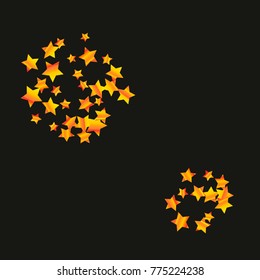 Gold star falling Pattern. Gold Yellow isolated pattern for your project. Black background. Astral Design. Chaotic Decor. Modern Creative Starlight Style. Vector illustration for invitation