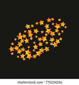 Gold star falling Pattern. Gold Yellow isolated pattern for your project. Black background. Astral Design. Chaotic Decor. Modern Creative Starlight Style. Vector illustration for invitation