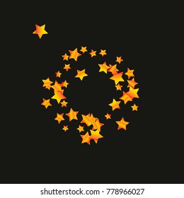 Gold star falling Pattern. Gold Yellow isolated pattern for your project. Black background. Astral Design. Chaotic Decor. Modern Creative Starlight Style. Vector illustration for invitation