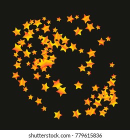 Gold star falling Pattern. Gold Yellow isolated pattern for your project. Black background. Astral Design. Chaotic Decor. Modern Creative Starlight Style. Vector illustration for invitation