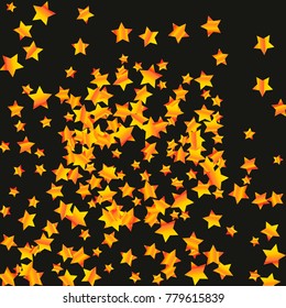 Gold star falling Pattern. Gold Yellow isolated pattern for your project. Black background. Astral Design. Chaotic Decor. Modern Creative Starlight Style. Vector illustration for invitation