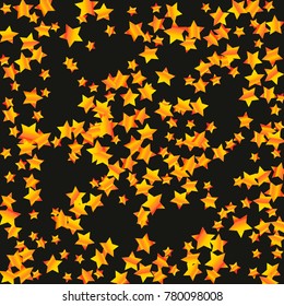 Gold star falling Pattern. Gold Yellow isolated pattern for your project. Black background. Astral Design. Chaotic Decor. Modern Creative Starlight Style. Vector illustration for invitation