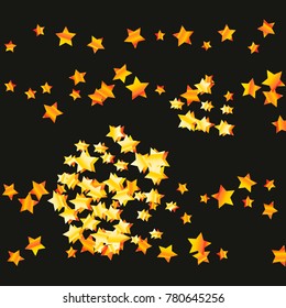 Gold star falling Pattern. Gold Yellow isolated pattern for your project. Black background. Astral Design. Chaotic Decor. Modern Creative Starlight Style. Vector illustration for invitation