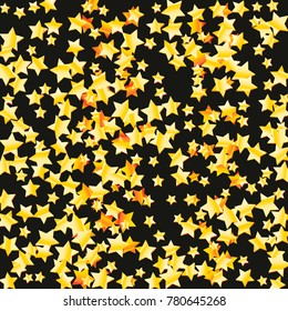 Gold star falling Pattern. Gold Yellow isolated pattern for your project. Black background. Astral Design. Chaotic Decor. Modern Creative Starlight Style. Vector illustration for invitation