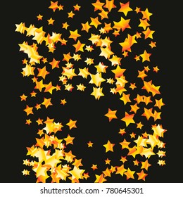 Gold star falling Pattern. Gold Yellow isolated pattern for your project. Black background. Astral Design. Chaotic Decor. Modern Creative Starlight Style. Vector illustration for invitation