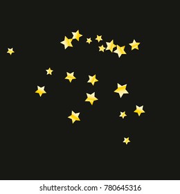 Gold star falling Pattern. Gold Yellow isolated pattern for your project. Black background. Astral Design. Chaotic Decor. Modern Creative Starlight Style. Vector illustration for invitation