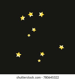 Gold star falling Pattern. Gold Yellow isolated pattern for your project. Black background. Astral Design. Chaotic Decor. Modern Creative Starlight Style. Vector illustration for invitation