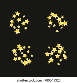 Gold star falling Pattern. Gold Yellow isolated pattern for your project. Black background. Astral Design. Chaotic Decor. Modern Creative Starlight Style. Vector illustration for invitation