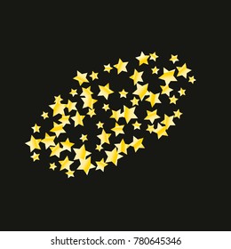Gold star falling Pattern. Gold Yellow isolated pattern for your project. Black background. Astral Design. Chaotic Decor. Modern Creative Starlight Style. Vector illustration for invitation