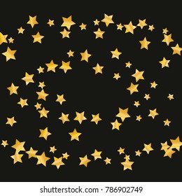 Gold star falling Pattern. Gold Yellow isolated pattern for your project. Black background. Astral Design. Chaotic Decor. Modern Creative Starlight Style. Vector illustration for invitation
