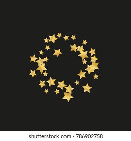 Gold star falling Pattern. Gold Yellow isolated pattern for your project. Black background. Astral Design. Chaotic Decor. Modern Creative Starlight Style. Vector illustration for invitation