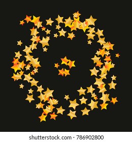 Gold star falling Pattern. Gold Yellow isolated pattern for your project. Black background. Astral Design. Chaotic Decor. Modern Creative Starlight Style. Vector illustration for invitation