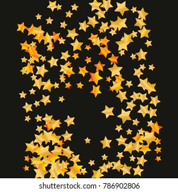 Gold star falling Pattern. Gold Yellow isolated pattern for your project. Black background. Astral Design. Chaotic Decor. Modern Creative Starlight Style. Vector illustration for invitation