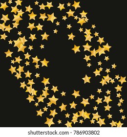 Gold star falling Pattern. Gold Yellow isolated pattern for your project. Black background. Astral Design. Chaotic Decor. Modern Creative Starlight Style. Vector illustration for invitation