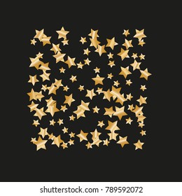 Gold star falling Pattern. Gold Yellow isolated pattern for your project. Black background. Astral Design. Chaotic Decor. Modern Creative Starlight Style. Vector illustration for invitation