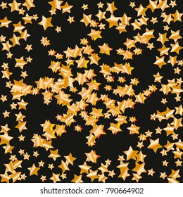 Gold star falling Pattern. Gold Yellow isolated pattern for your project. Black background. Astral Design. Chaotic Decor. Modern Creative Starlight Style. Vector illustration for invitation