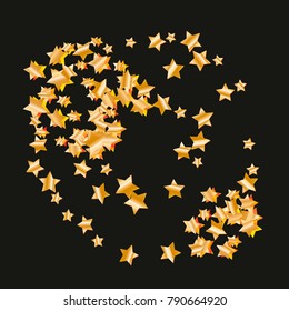 Gold star falling Pattern. Gold Yellow isolated pattern for your project. Black background. Astral Design. Chaotic Decor. Modern Creative Starlight Style. Vector illustration for invitation