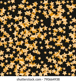 Gold star falling Pattern. Gold Yellow isolated pattern for your project. Black background. Astral Design. Chaotic Decor. Modern Creative Starlight Style. Vector illustration for invitation