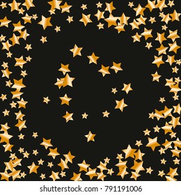 Gold star falling Pattern. Gold Yellow isolated pattern for your project. Black background. Astral Design. Chaotic Decor. Modern Creative Starlight Style. Vector illustration for invitation