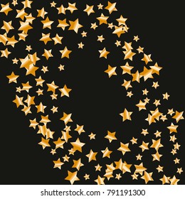 Gold star falling Pattern. Gold Yellow isolated pattern for your project. Black background. Astral Design. Chaotic Decor. Modern Creative Starlight Style. Vector illustration for invitation
