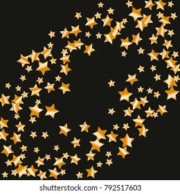 Gold star falling Pattern. Gold Yellow isolated pattern for your project. Black background. Astral Design. Chaotic Decor. Modern Creative Starlight Style. Vector illustration for invitation
