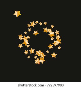 Gold star falling Pattern. Gold Yellow isolated pattern for your project. Black background. Astral Design. Chaotic Decor. Modern Creative Starlight Style. Vector illustration for invitation