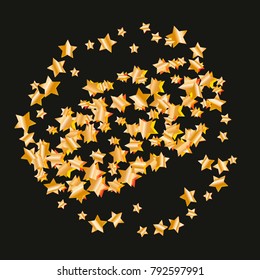 Gold star falling Pattern. Gold Yellow isolated pattern for your project. Black background. Astral Design. Chaotic Decor. Modern Creative Starlight Style. Vector illustration for invitation
