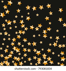 Gold star falling Pattern. Gold Yellow isolated pattern for your project. Black background. Astral Design. Chaotic Decor. Modern Creative Starlight Style. Vector illustration for invitation
