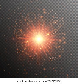 Gold star with festive lights isolated on a transparent background