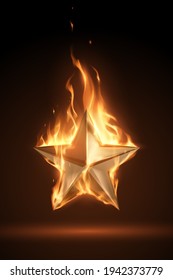 Gold star in fire flames