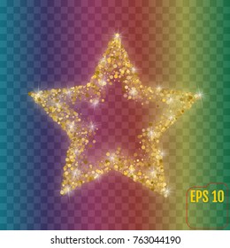 Gold star with five rays elegant element. Gold confetti, vector illustration