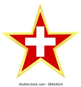 Gold star with a flag of Switzerland