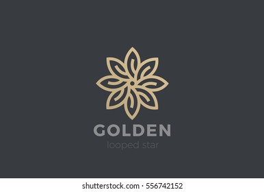 Gold Star Flower Logo design Infinity loop vector template. Luxury Jewelry Fashion Logotype concept icon
