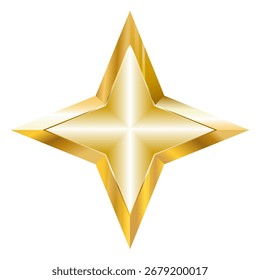 Gold star. Four rays star.