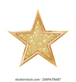 Gold star with glitter isolated on white background. Luxury template realistic five-pointed star with light effect and sparkle celebration award design. Vector illustration