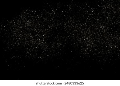 Gold star glitter sparkle background texture with shiny shimmer on black. Abstract festive pattern with scattered bright particles. Vector illustration design backdrop