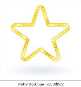 Gold star glowing retro banner on white background