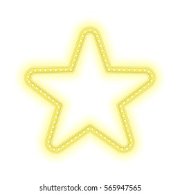 Gold Star glowing retro banner isolated on white background. Vintage retro realistic frame in the shape of stars with shining lights. Design element for online casino, poker, roulette, slot machines. 