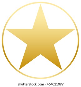 Gold star in a golden circle. Simple form. Flat vector illustration.